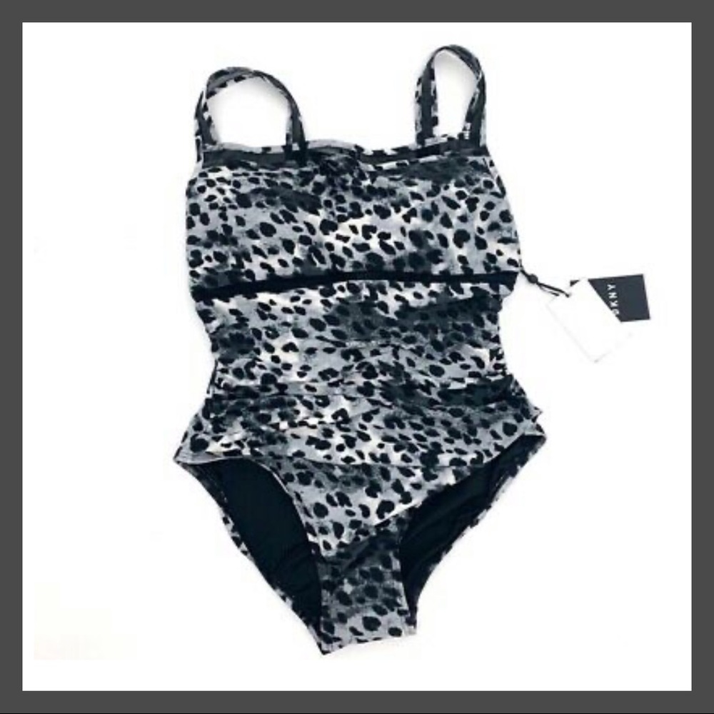 DKNY Animal Print Mesh Detail One Piece Swimsuit - Picture 4 of 15